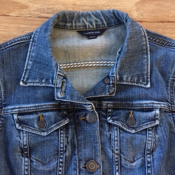 Lands End Jean Jacket Trucker Distressed Small - Picture 2 of 4